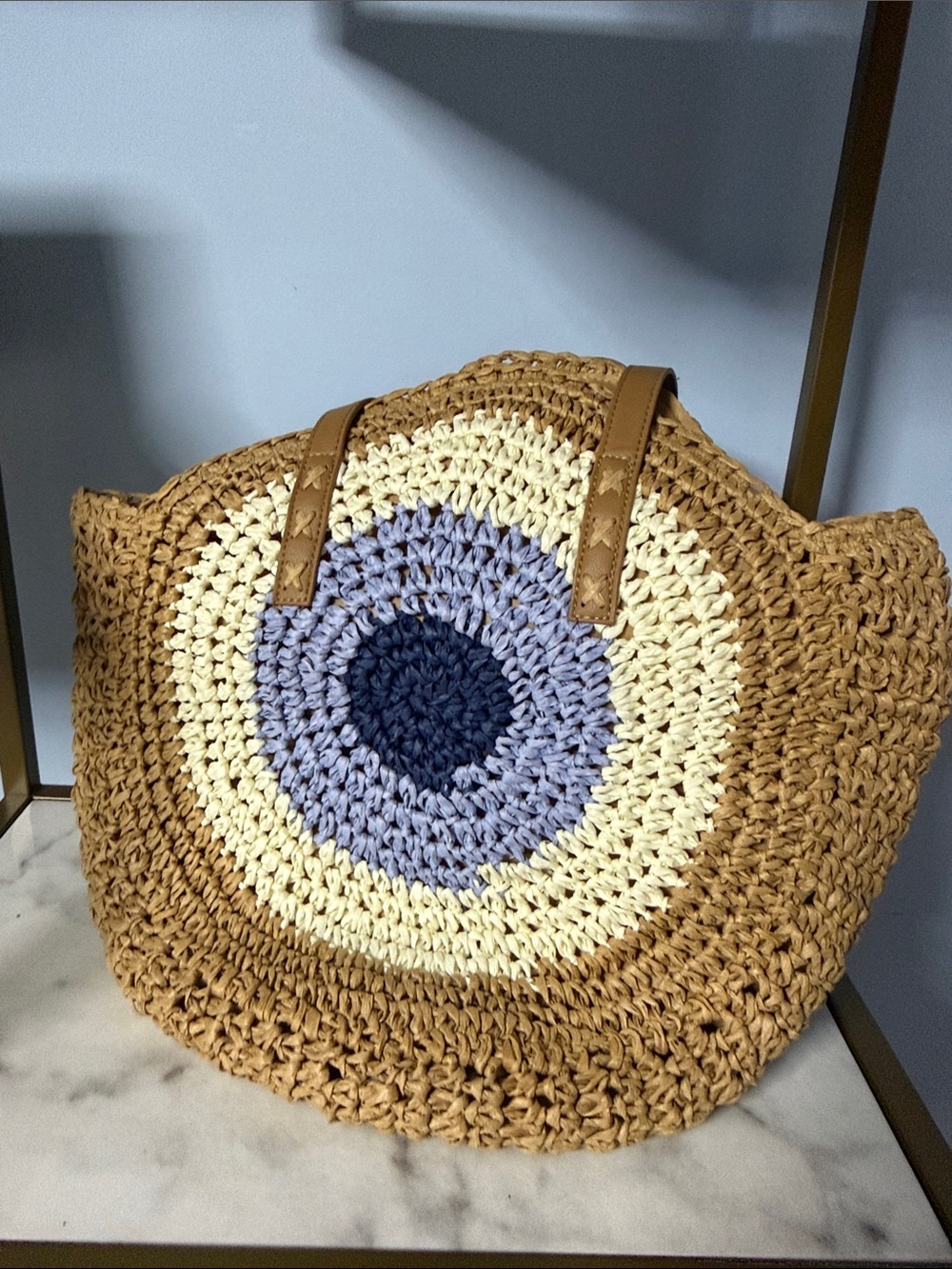 Woven Straw Evil Eye Tote Bag
